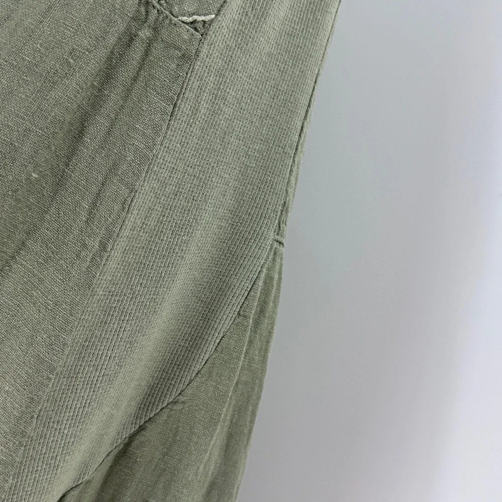 Lana Tomei Linen dress made in Italy sleeveless embroidered sage green classic